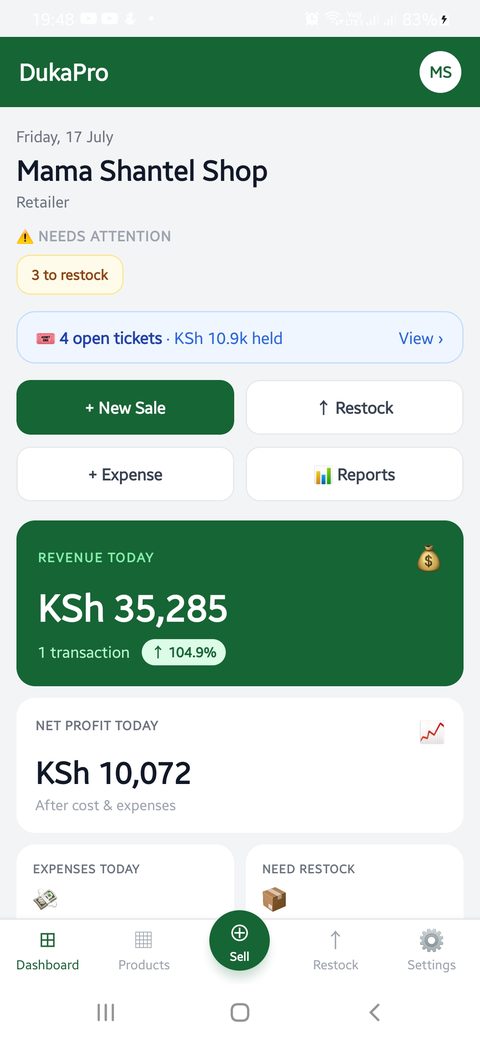 DukaPro dashboard