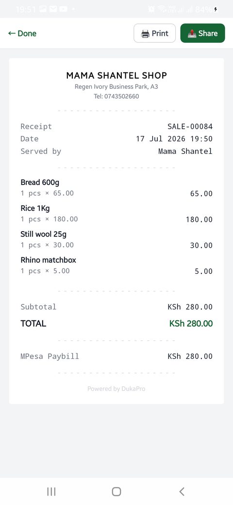 DukaPro receipt