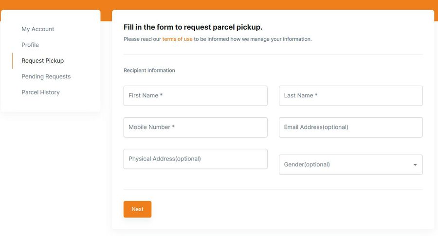 Soba Africa parcel pickup form